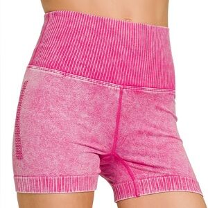 Washed Seamless High Waisted Shorts in Hot Pink